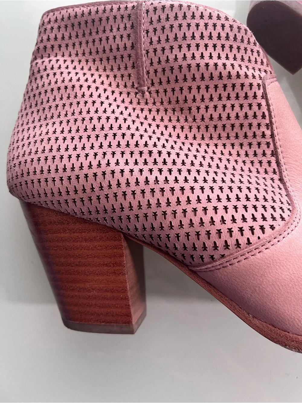 Frye Pink Suede Ankle Booties with Stacked Heel